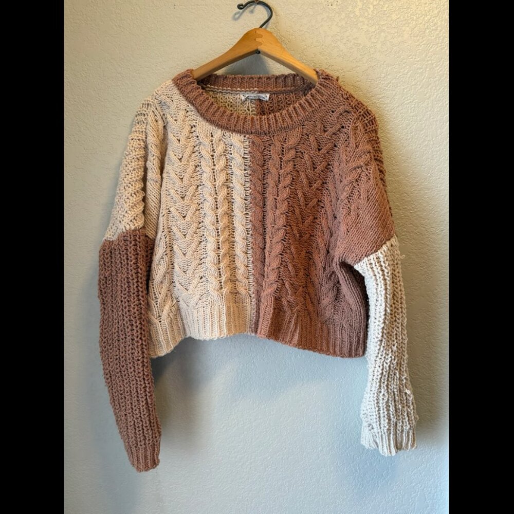 Chunky Colorblock Cable Knit Sweater | Neutral Cottagecore Oversized XL
